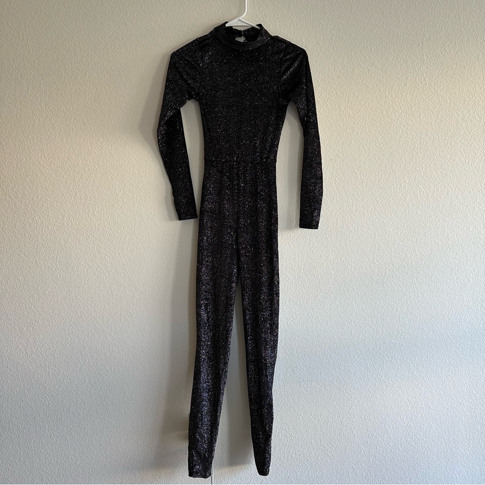 Black Velvet Glitter Long Sleeve Jumpsuit
